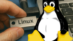 Pendrive USB con Linux junto al logo de Tux, representando un sistema Linux portátil y persistente.