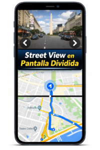 Función secreta de Google Maps con Street View en pantalla dividida mostrando imágenes reales arriba y el mapa con la ruta abajo en un teléfono móvil.