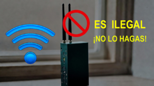 Dispositivo electrónico tipo jammer WiFi y bloqueador Bluetooth con dos antenas y señal de advertencia sobre interferencia de radiofrecuencia.