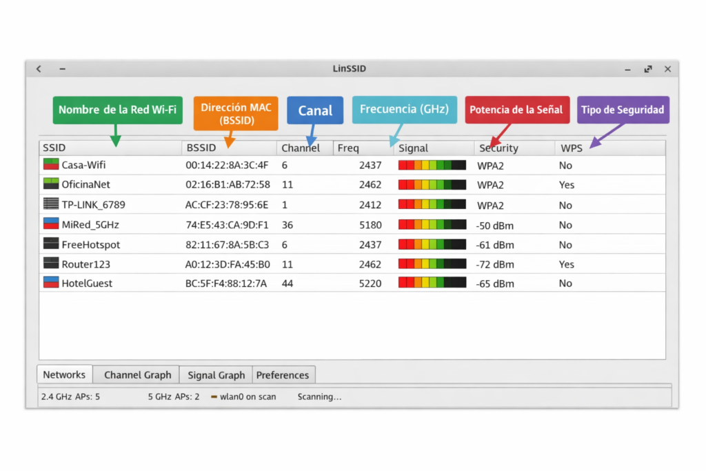 analizador WiFi para Linux, LinSSID