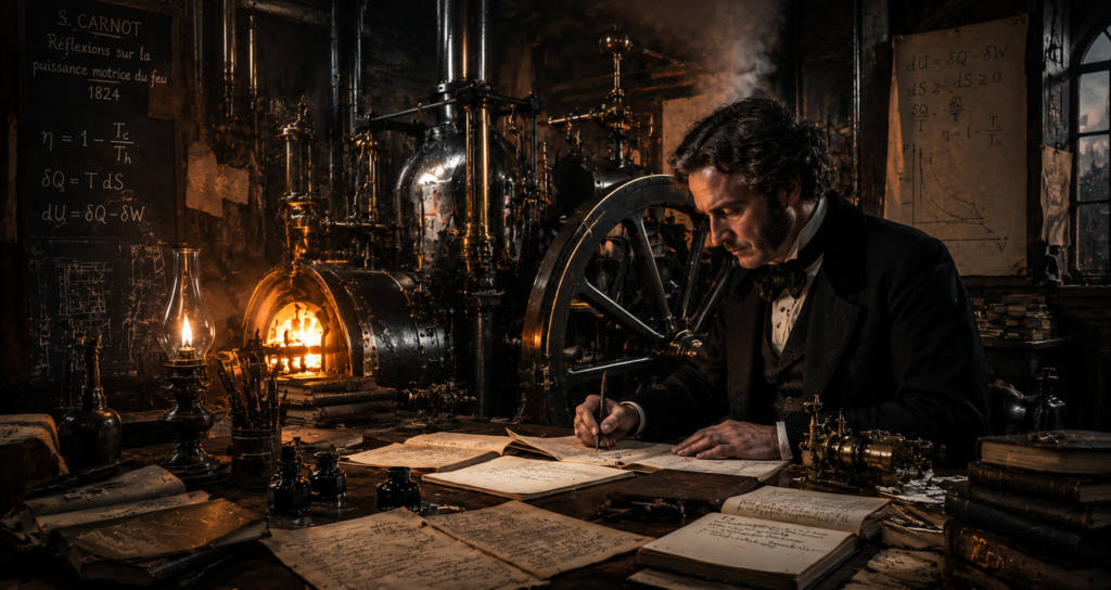 James Watt trabajando en mejoras para la máquina de vapor industrial