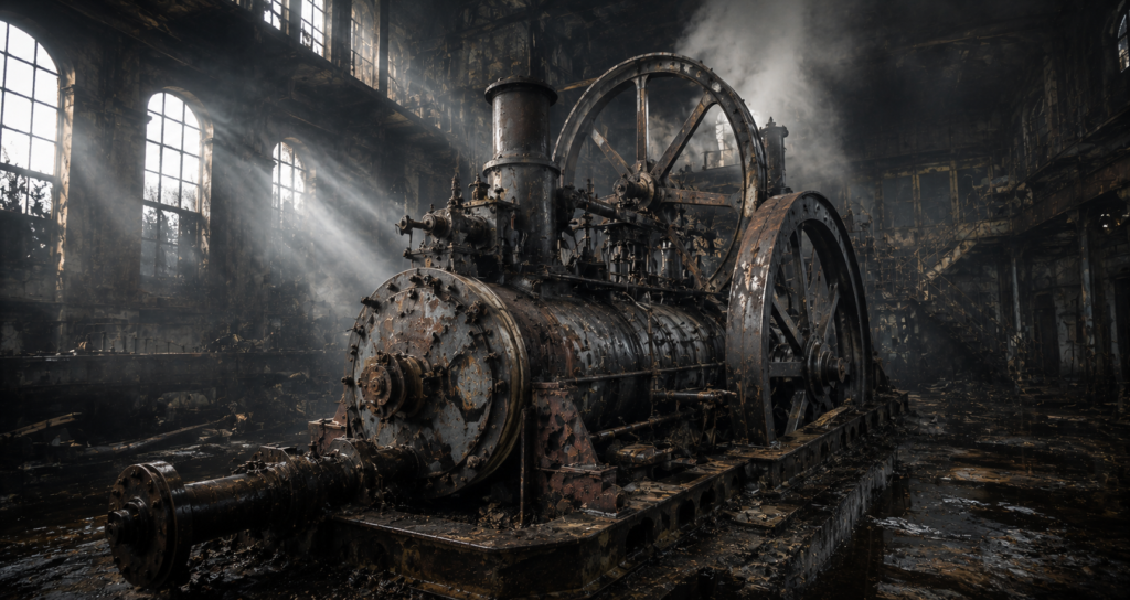 Antigua máquina térmica representando el origen industrial de la termodinámica