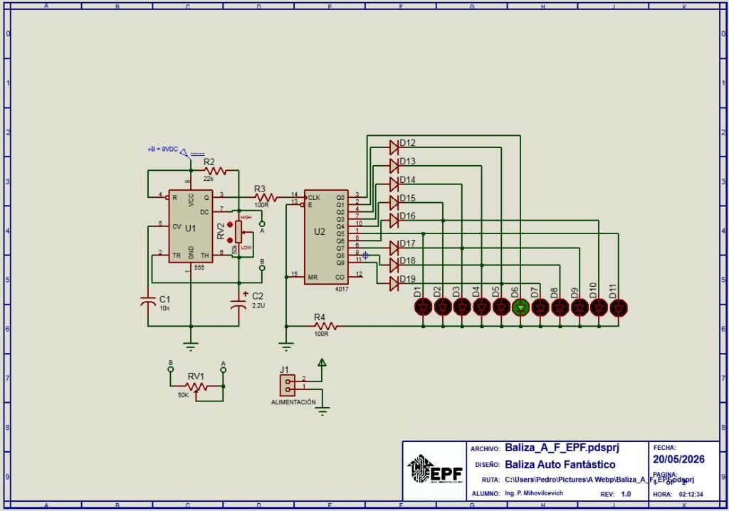 Baliza Auto Fantástico electrónica - esquema y simulación