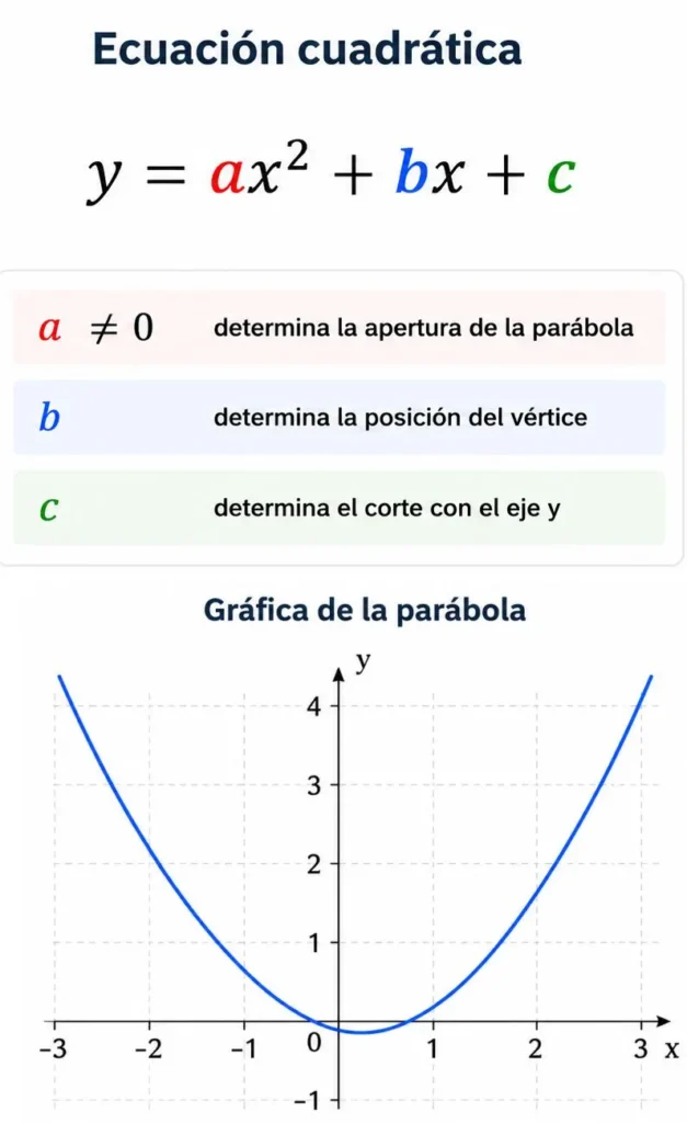 Ecuación cuadrática y gráfica de una parábola explicada visualmente