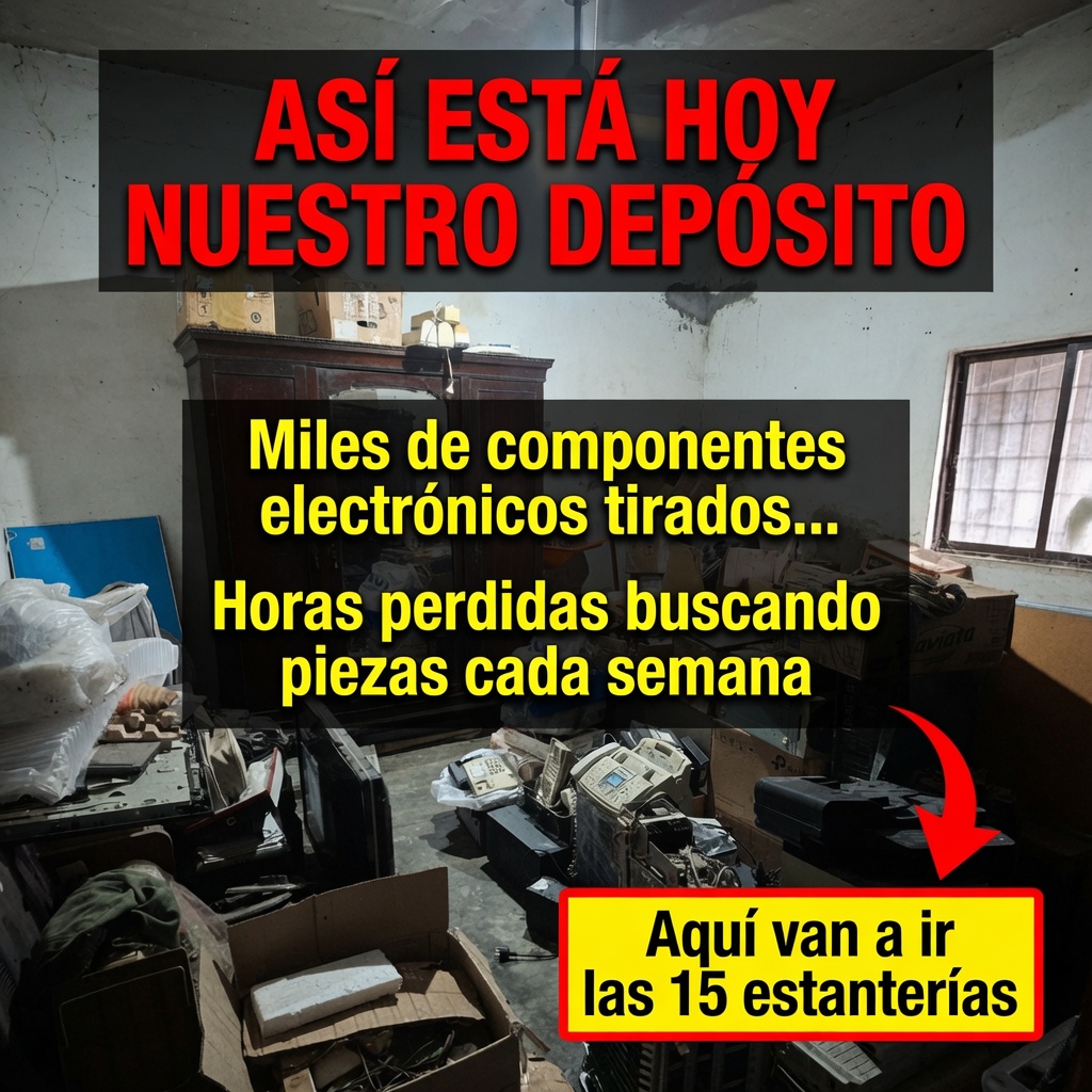 Depósito actual de componentes electrónicos de EPF antes de la instalación de las estanterías.