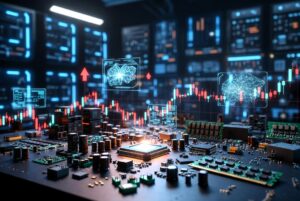 Componentes electrónicos y chips de memoria con gráfico de aumento de precios impulsado por la IA