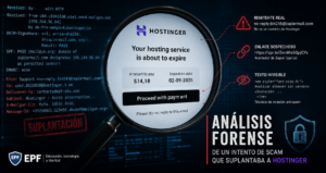 Análisis forense de un phishing que suplanta a Hostinger